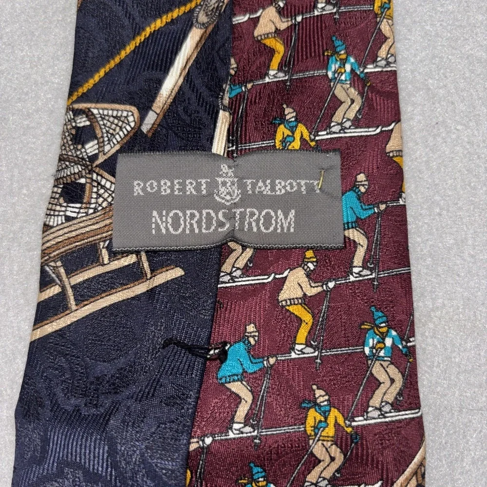 Robert‎ Talbott Men's 100% Silk Hand Sewn Neck Tie Snow Skier Winter EUC